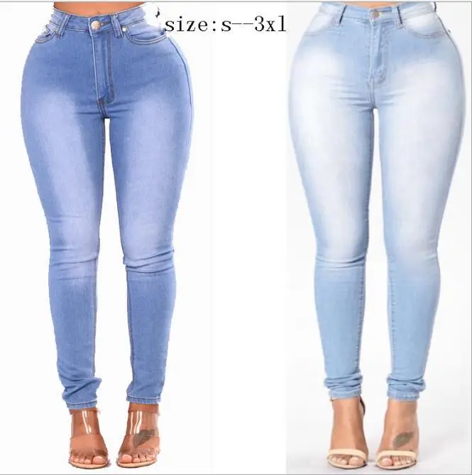 Thin Light Blue Denim Pencil Pants for Women