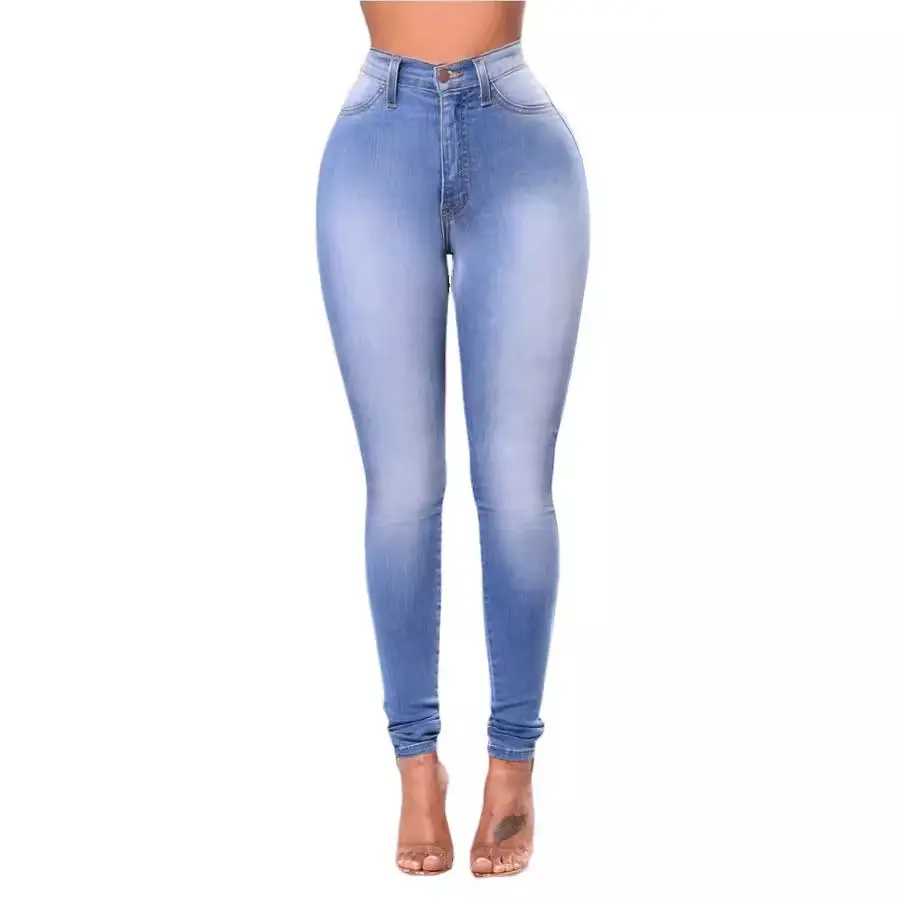 Thin Light Blue Denim Pencil Pants for Women
