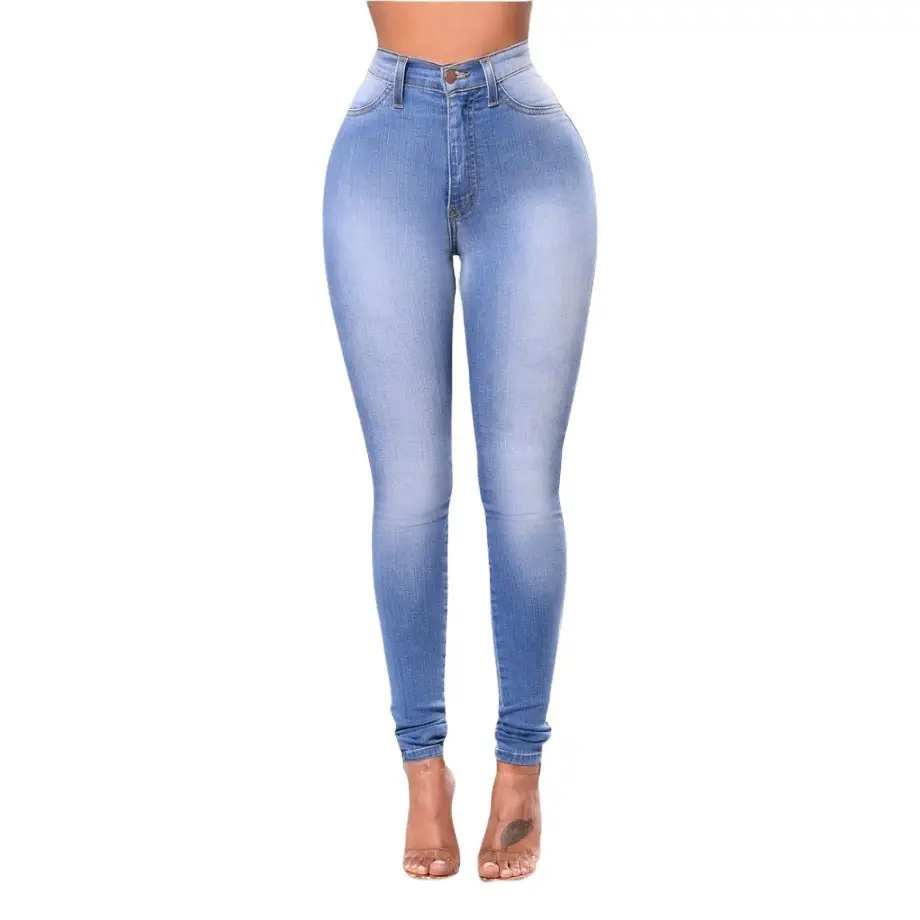 Thin Light Blue Denim Pencil Pants for Women