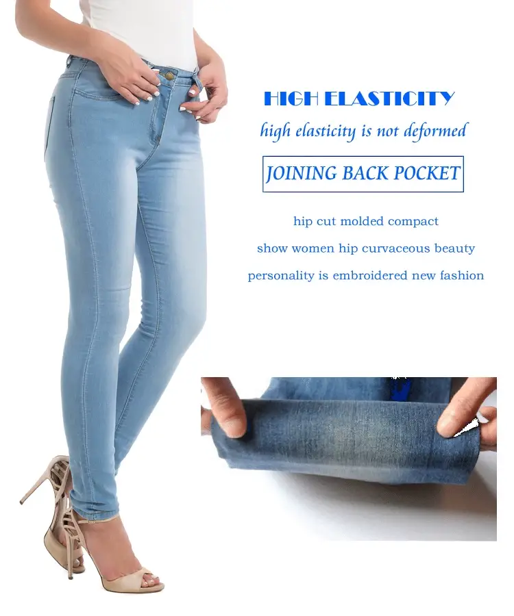 Thin Light Blue Denim Pencil Pants for Women — feature 11