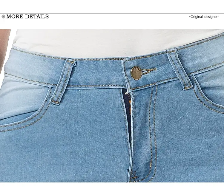 Thin Light Blue Denim Pencil Pants for Women — feature 13