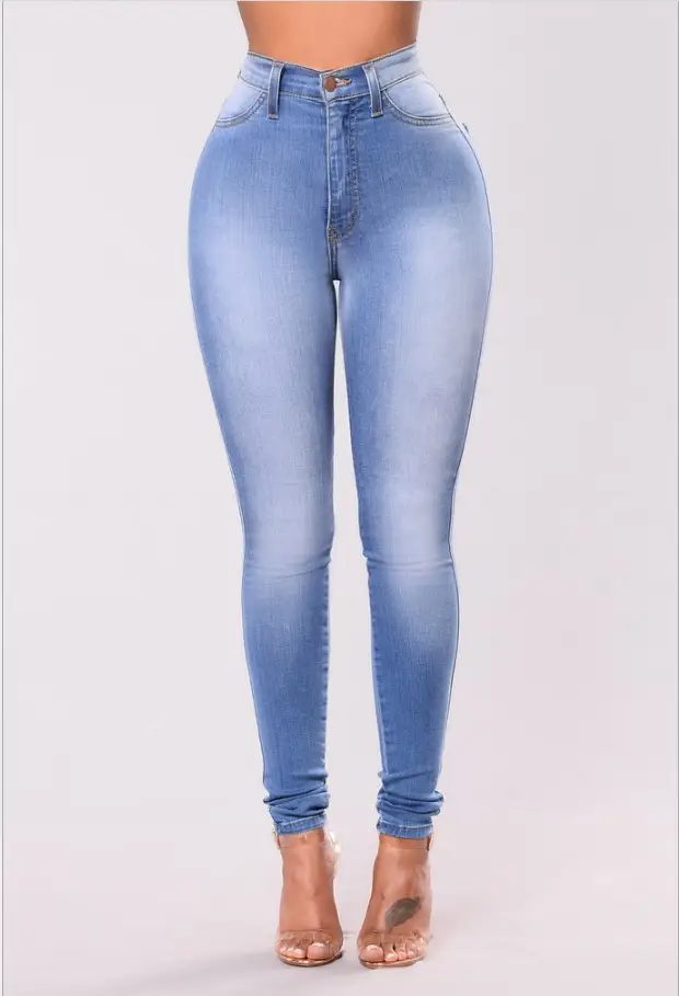 Thin Light Blue Denim Pencil Pants for Women