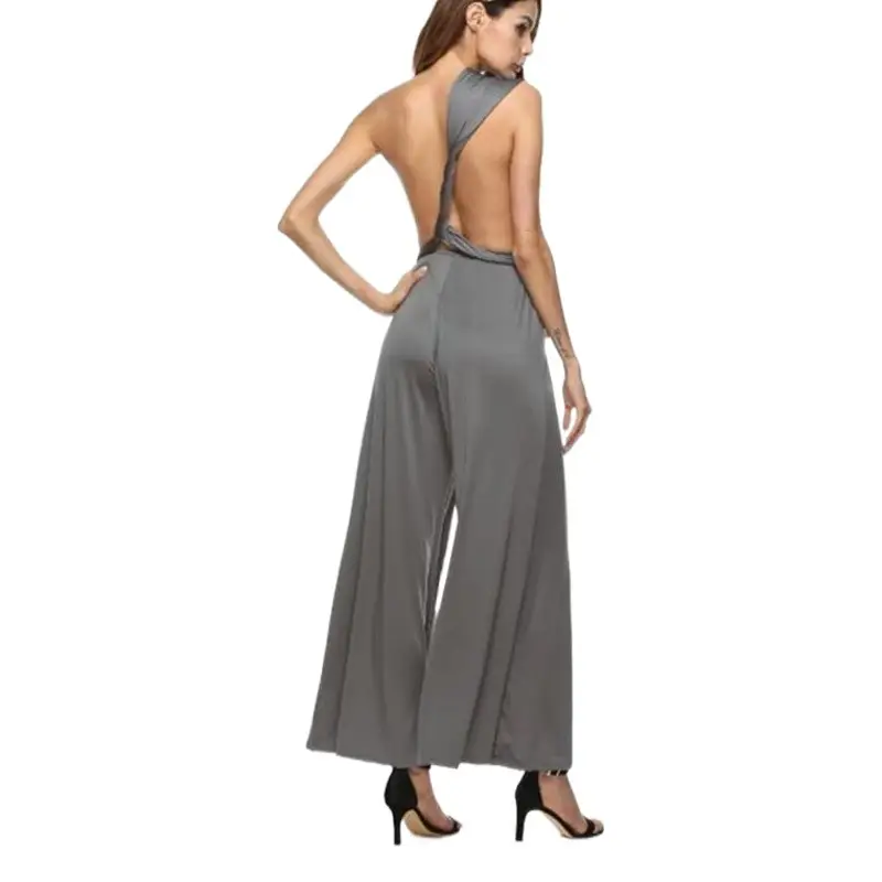 Grey Wide Leg Backless Pants for Women