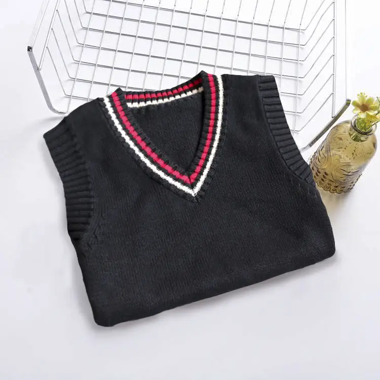 Kids Knitted Sleeveless Vest Navy with Stripes