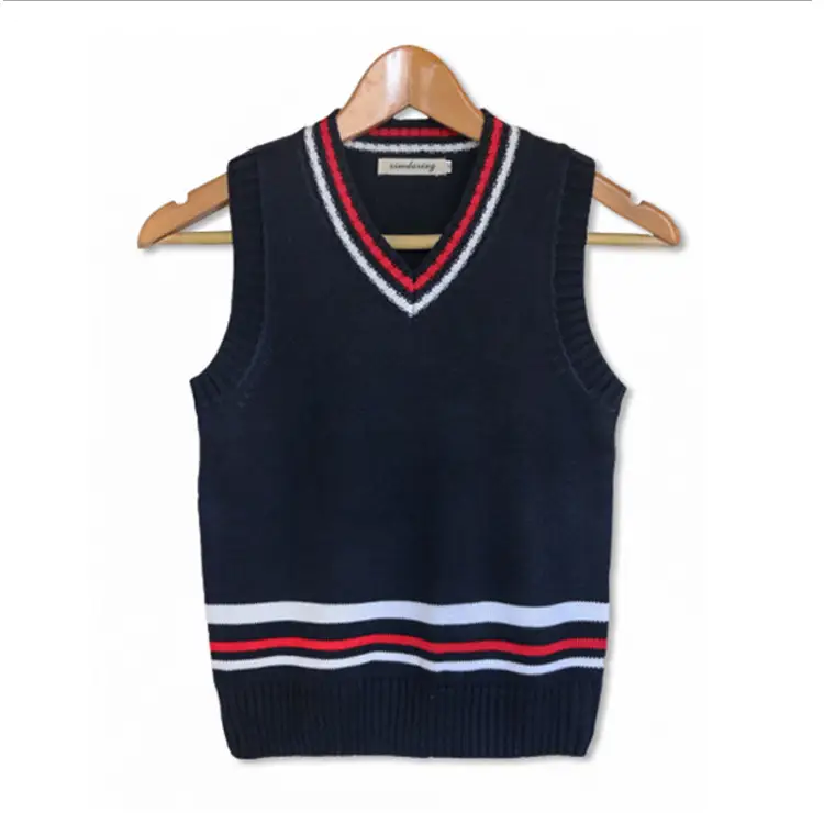Kids Knitted Sleeveless Vest Navy with Stripes