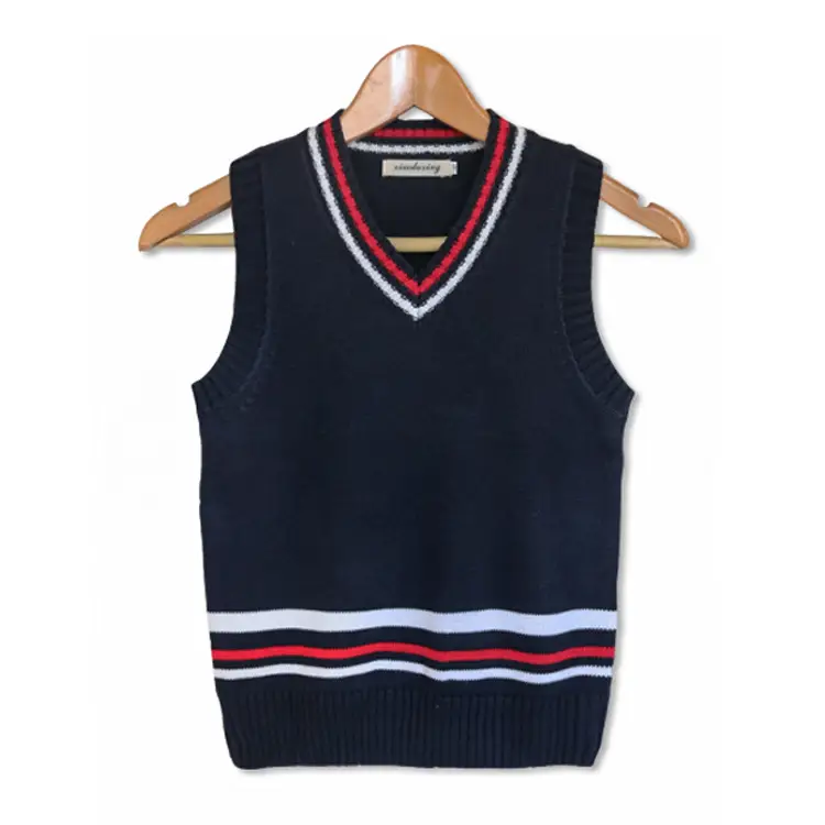 Kids Knitted Sleeveless Vest Navy with Stripes
