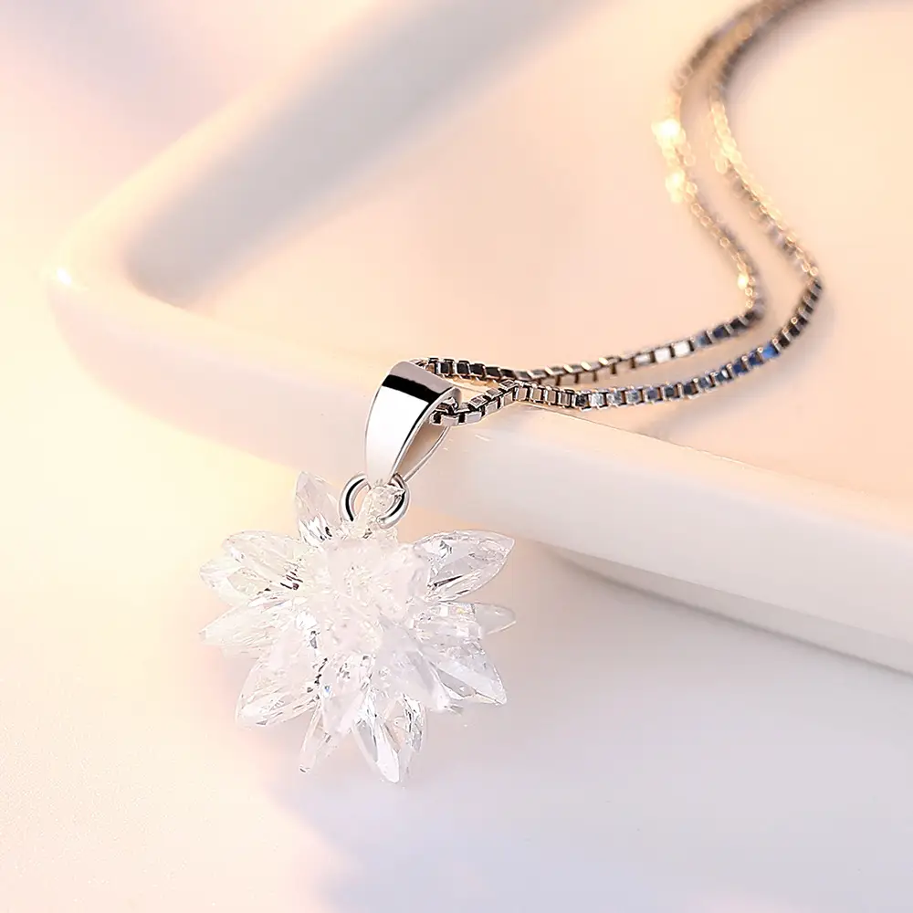 Crystal Snowflake Silver Plated Jewelry Necklace Pendant - Image 2