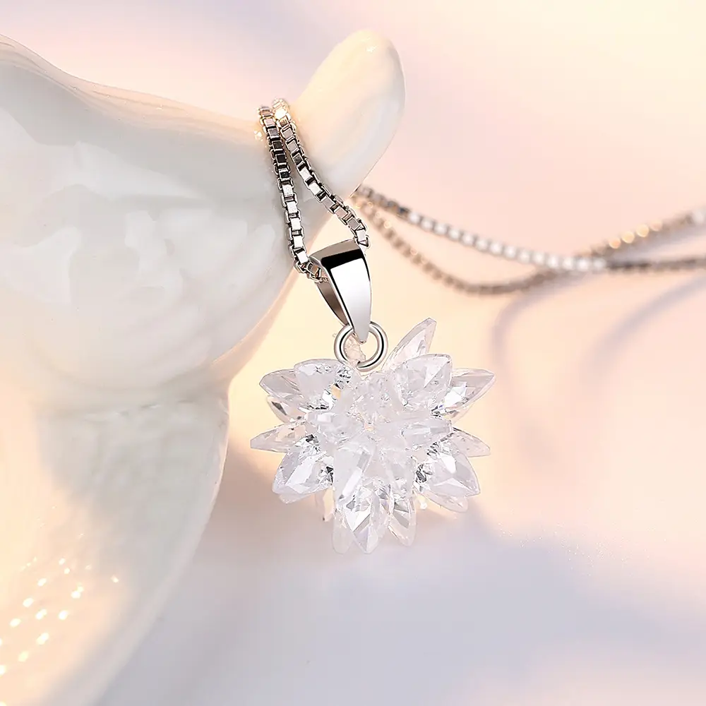 Crystal Snowflake Silver Plated Jewelry Necklace Pendant - Image 3