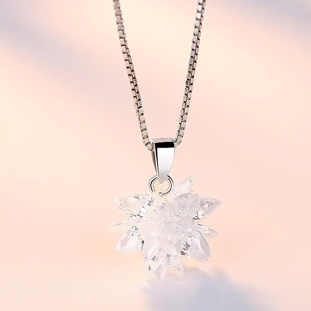Crystal Snowflake Silver Plated Jewelry Necklace Pendant - Image 4