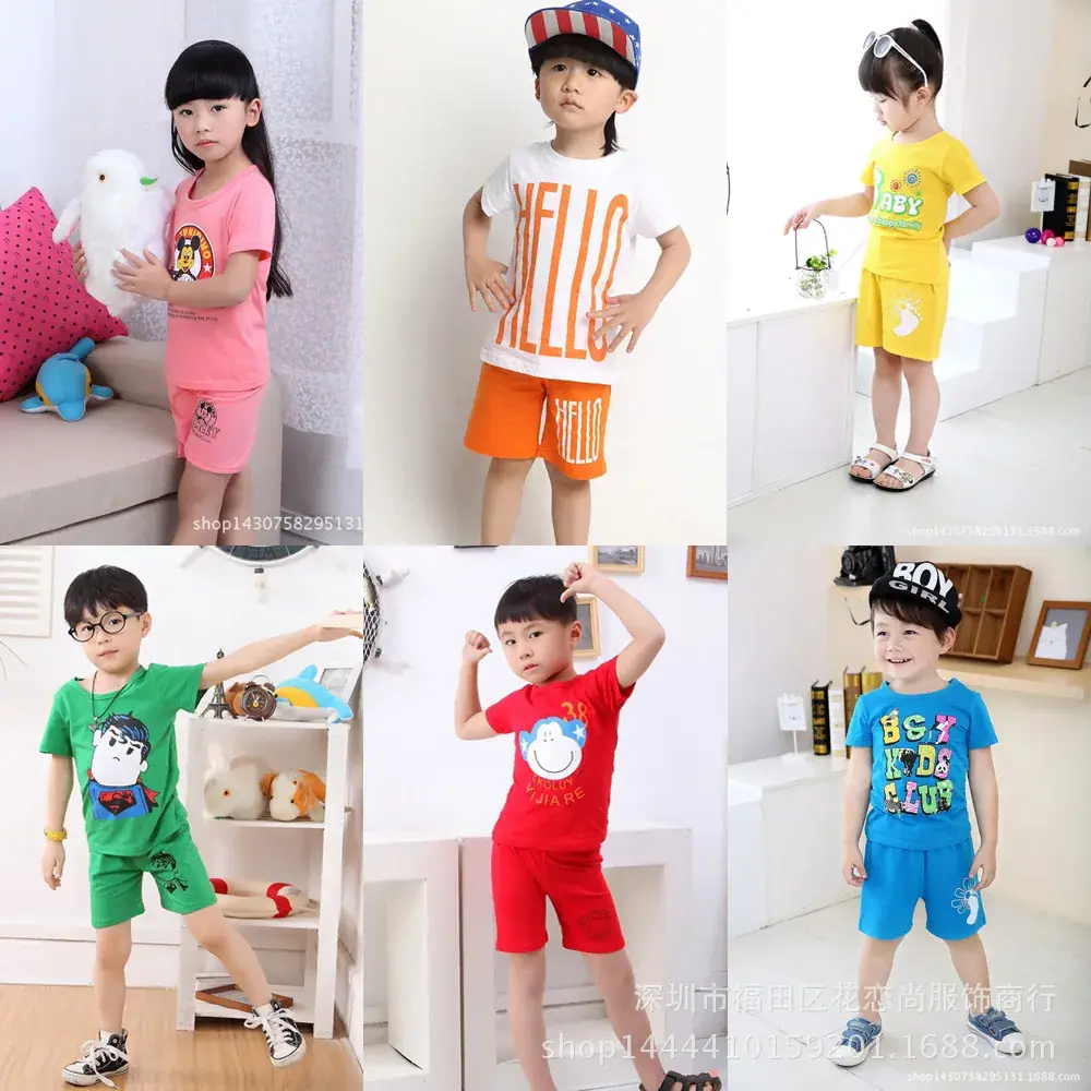 2024 Summer Kids T-Shirt Shorts Set Cotton Multi-Color