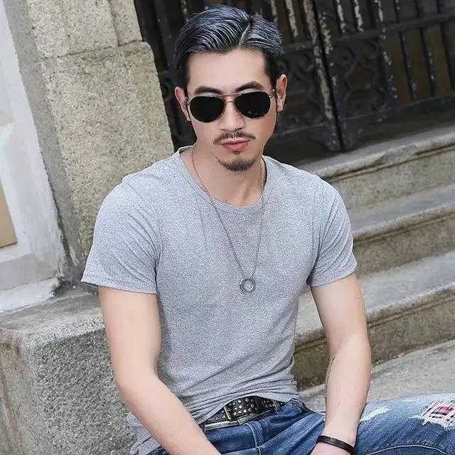 Men Black Short Sleeve Slim Fit T-Shirt 5XL
