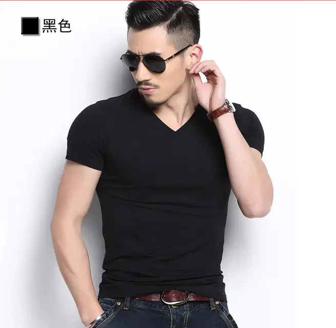 Men Black Short Sleeve Slim Fit T-Shirt 5XL