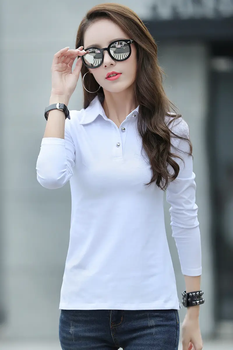 Women Slim Fit Collar Polo Shirt Black Cotton 2026