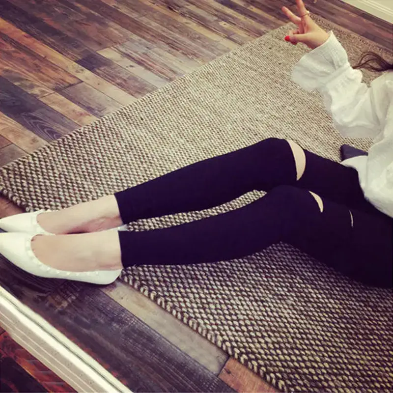 Women's Slim Fit Knee Cut Leg Pants Black - Image 4