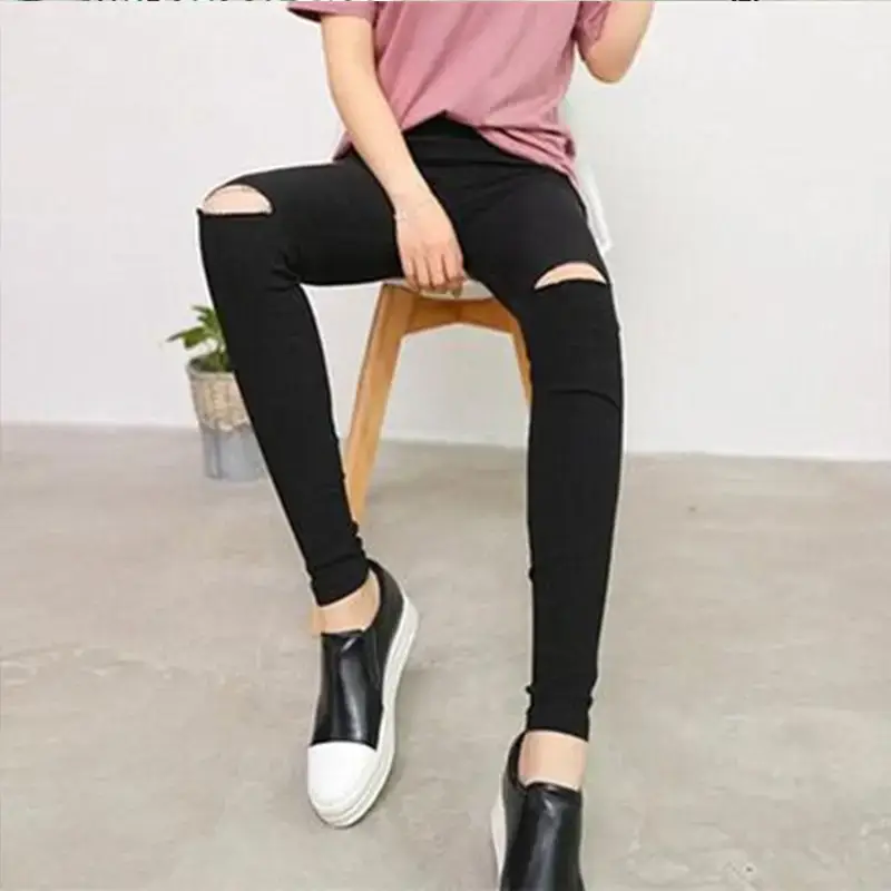 Women's Slim Fit Knee Cut Leg Pants Black - Image 6