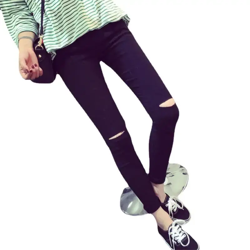 Women's Slim Fit Knee Cut Leg Pants Black - Image 7