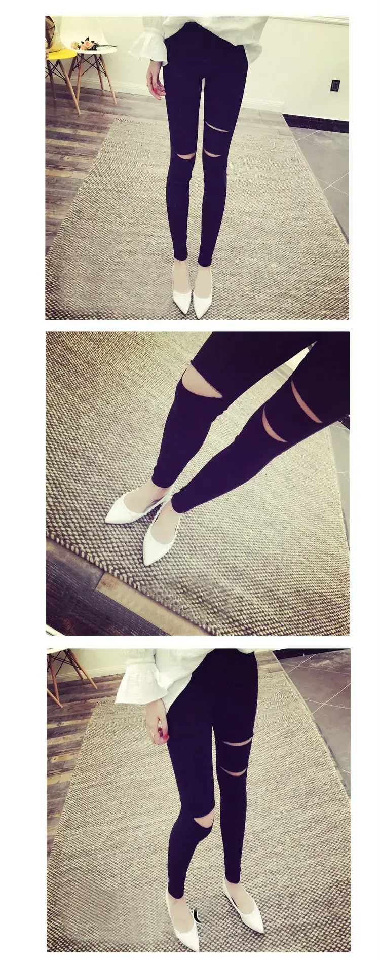 Women's Slim Fit Knee Cut Leg Pants Black — feature 4
