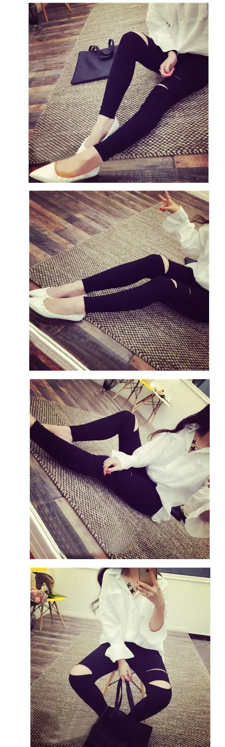Women's Slim Fit Knee Cut Leg Pants Black — feature 5