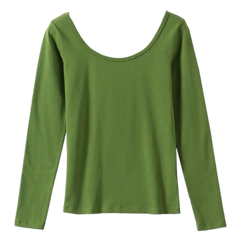 Long Sleeve Base Shirt Women Korean Style Backless T Shirt