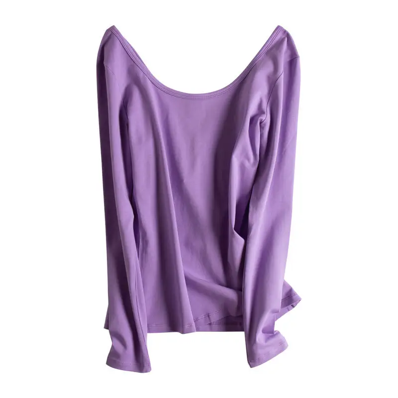 Long Sleeve Base Shirt Women Korean Style Backless T Shirt