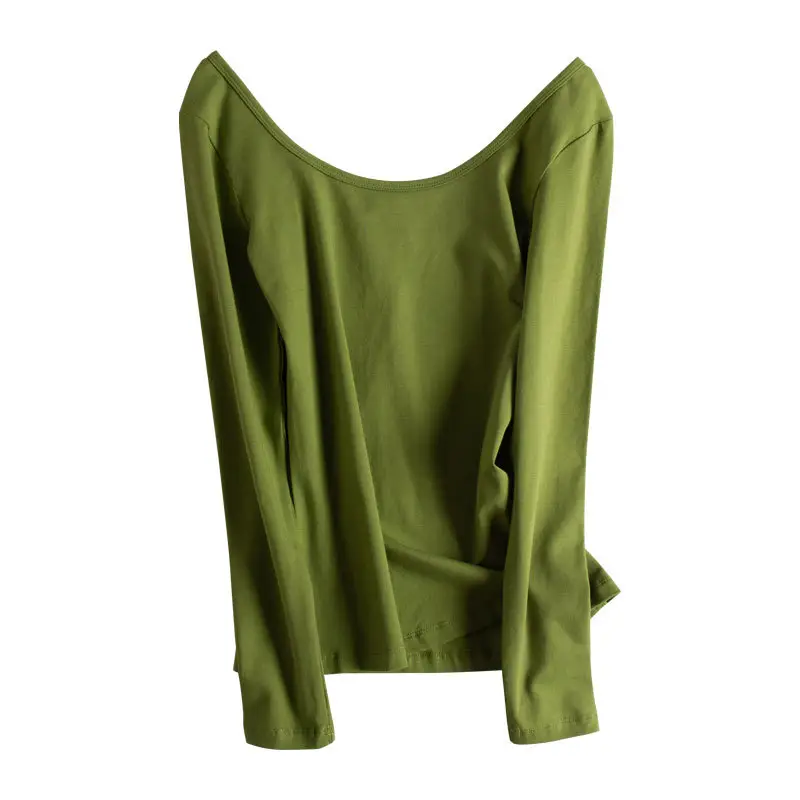 Long Sleeve Base Shirt Women Korean Style Backless T Shirt