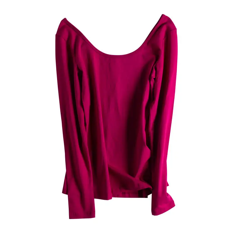 Long Sleeve Base Shirt Women Korean Style Backless T Shirt
