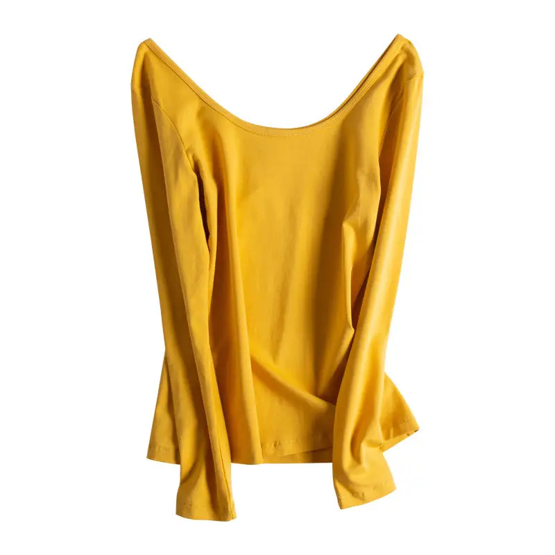 Long Sleeve Base Shirt Women Korean Style Backless T Shirt
