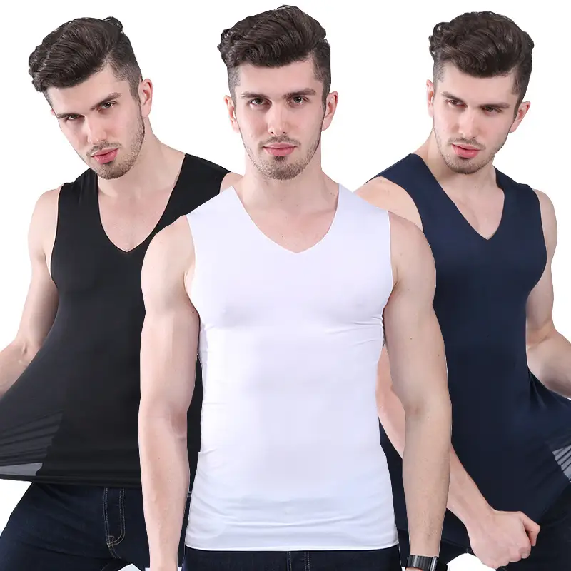 Men Ice Silk V-Neck Stretch Vest Black
