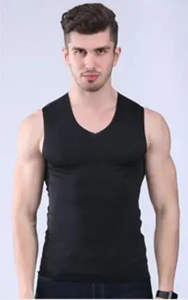 Men Ice Silk V-Neck Stretch Vest Black