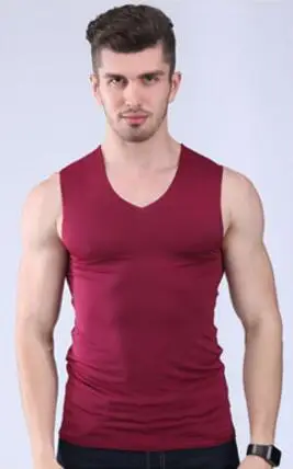 Men Ice Silk V-Neck Stretch Vest Black