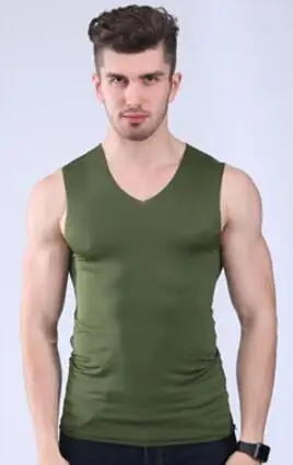 Men Ice Silk V-Neck Stretch Vest Black