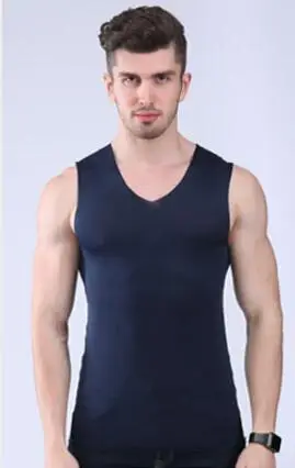 Men Ice Silk V-Neck Stretch Vest Black