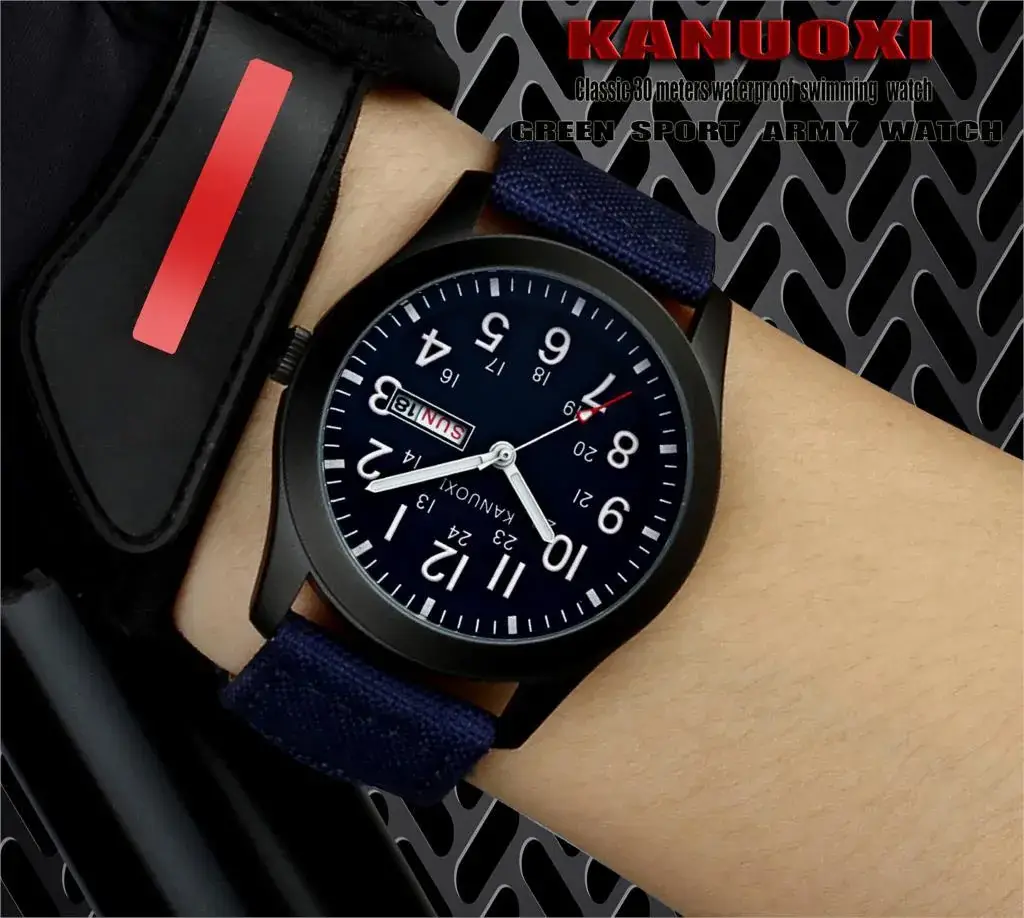 Men Military Blue Nylon Sports Watch with Calendar - Image 7