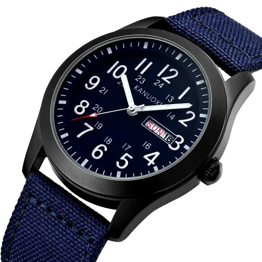 Men Military Blue Nylon Sports Watch with Calendar