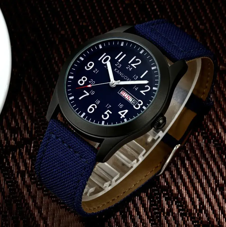 Men Military Blue Nylon Sports Watch with Calendar - Image 2