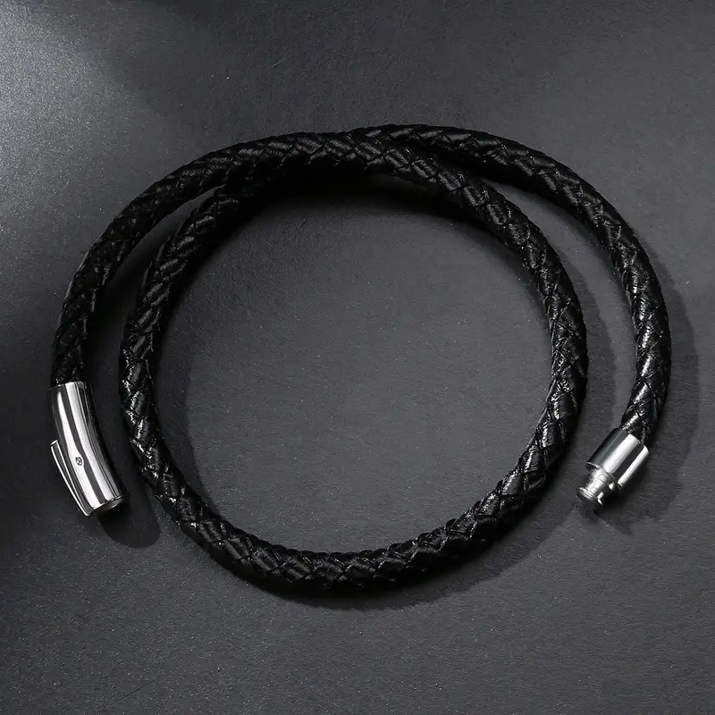 Black Braided Leather Bracelet for Men Women - Image 9