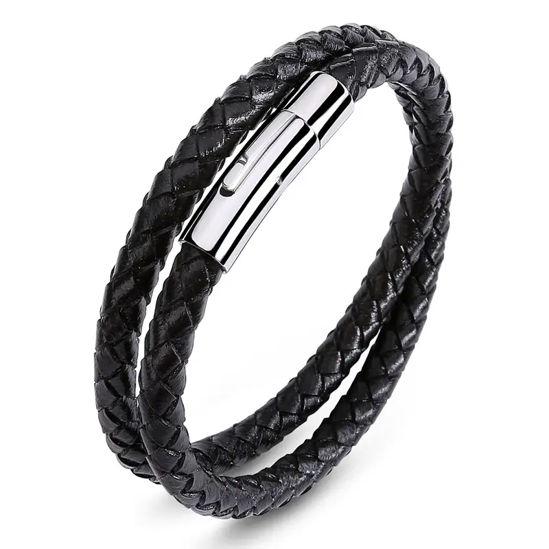 Black Braided Leather Bracelet for Men Women - Image 11