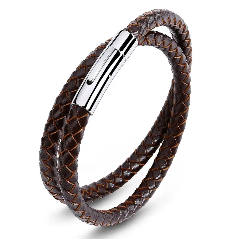 Black Braided Leather Bracelet for Men Women - Image 2