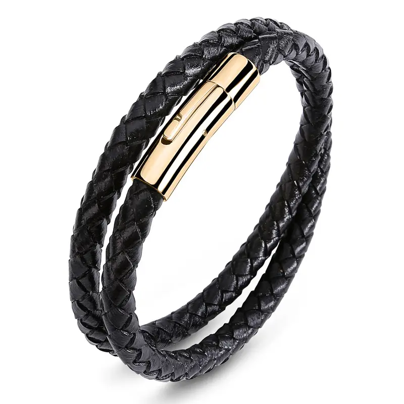 Black Braided Leather Bracelet for Men Women - Image 3