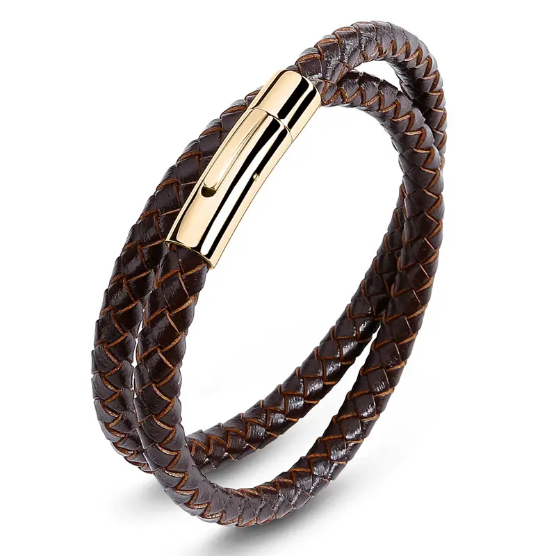 Black Braided Leather Bracelet for Men Women - Image 4