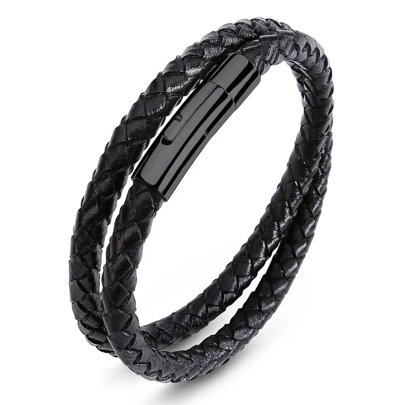 Black Braided Leather Bracelet for Men Women - Image 5
