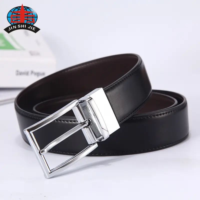 Men's Black Leather Belt with Alloy Pin Buckle