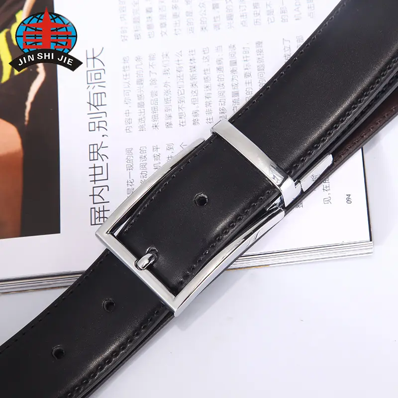 Men's Black Leather Belt with Alloy Pin Buckle