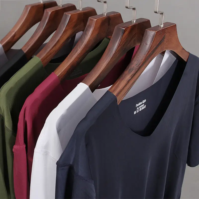 Ice Silk V-Neck Men's T-Shirt Black Short Sleeve