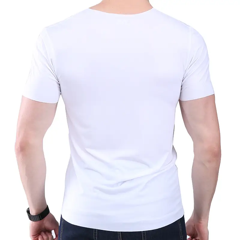 Ice Silk V-Neck Men's T-Shirt Black Short Sleeve