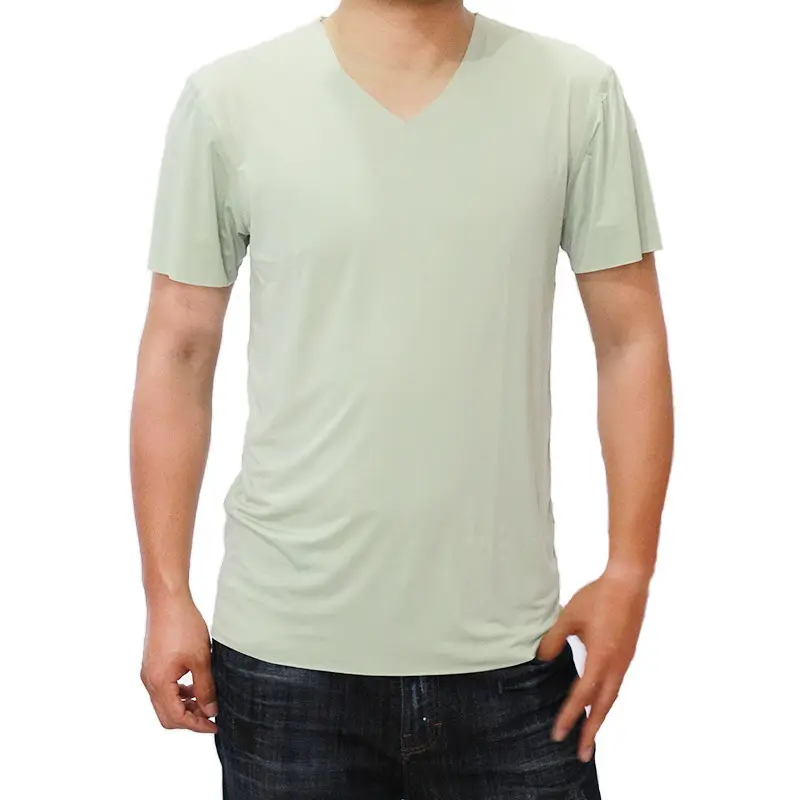 Ice Silk V-Neck Men's T-Shirt Black Short Sleeve