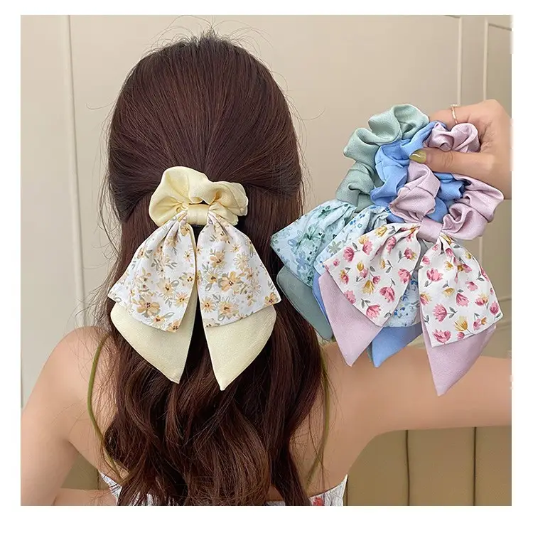 Women's Floral Bow Hair Ring Purple