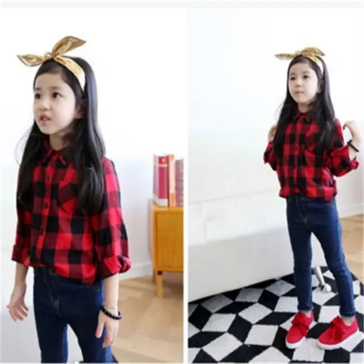 Girls Red Plaid Long Sleeve Shirt 2025