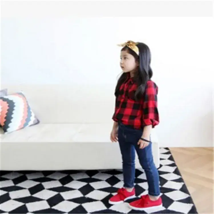 Girls Red Plaid Long Sleeve Shirt 2025