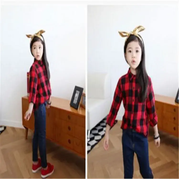 Girls Red Plaid Long Sleeve Shirt 2025